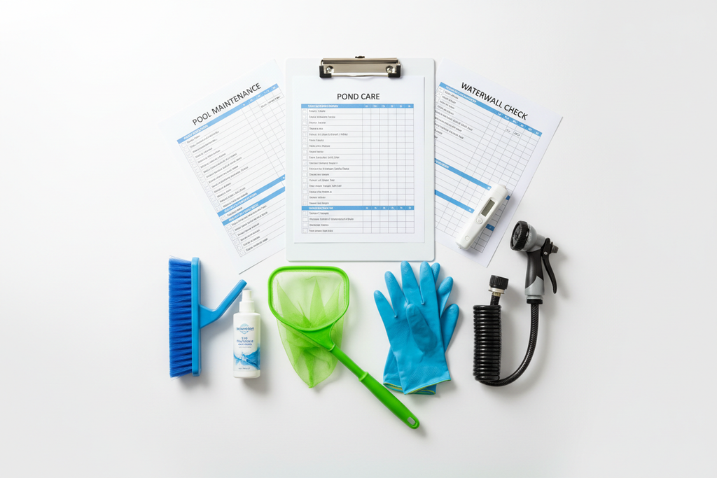 Printable maintenance checklist bundle for pools, ponds, and waterfalls